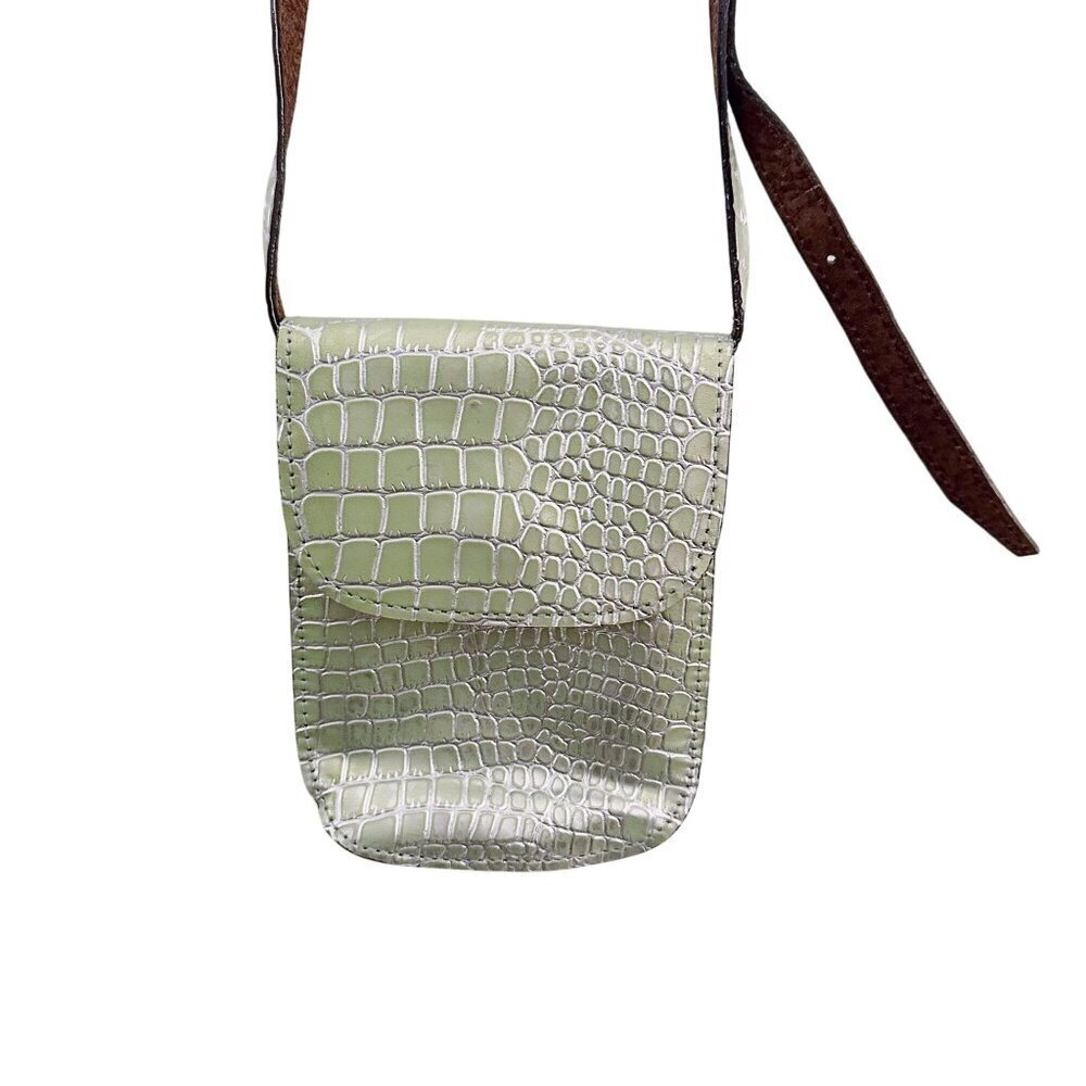 Iridescent Snakeskin Leather Crossbody Bag Green Brown